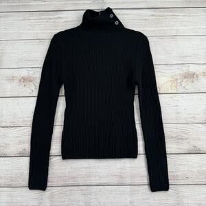 BDG Urban Outfitters Rib Knit Button Mock Neck Sweater Womens XS Black NEW